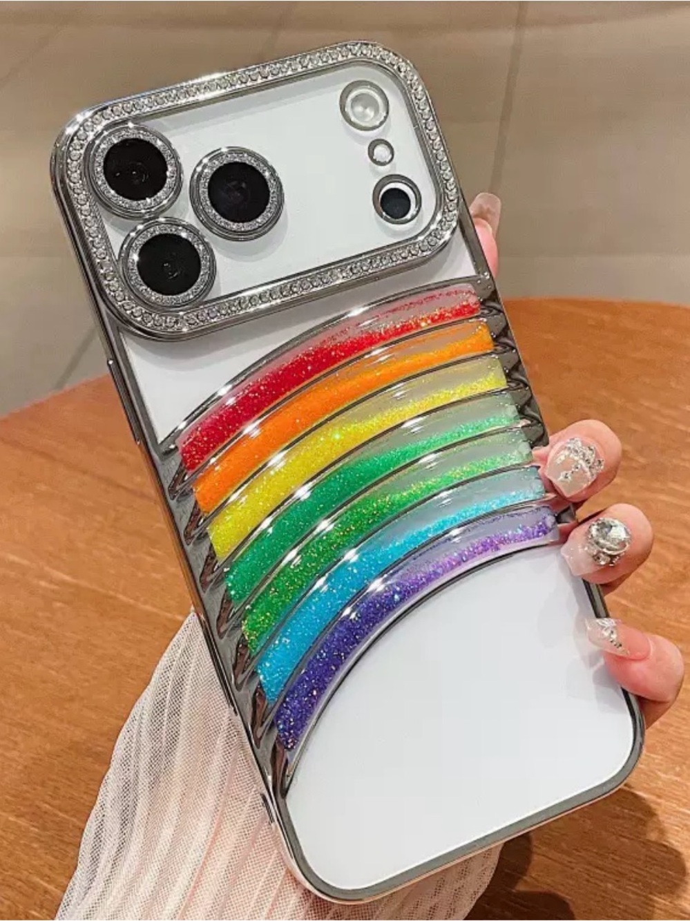 iPhone 17 Pro Max iPhone Case,Rainbow Flowing Liquid Quicksand Glitter silver